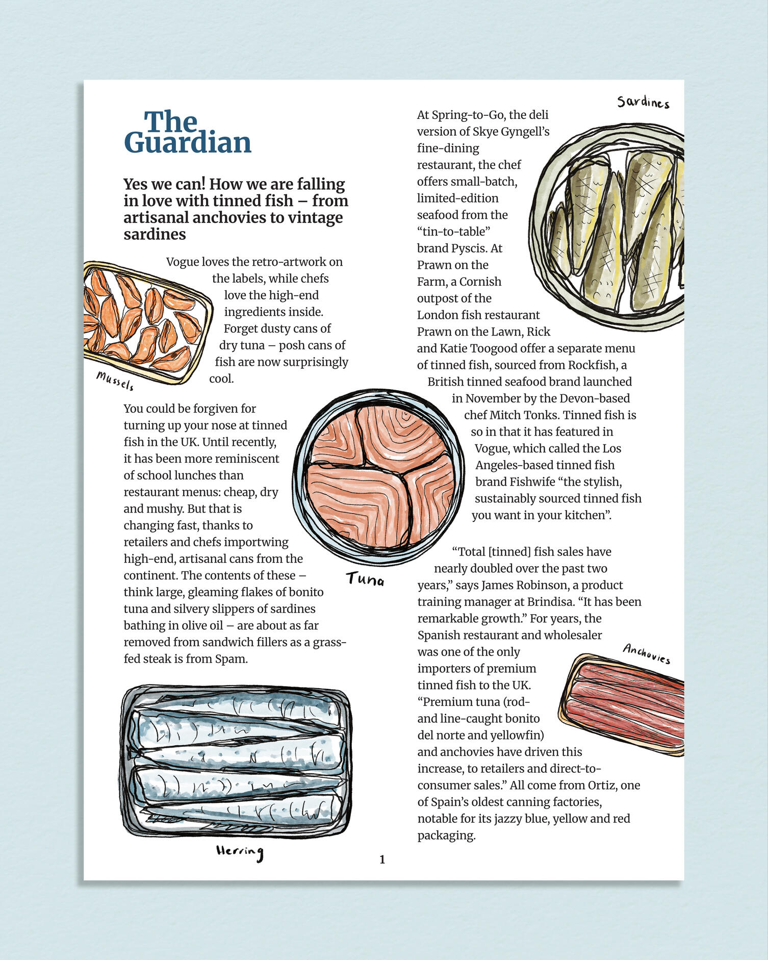 Self-directed | The Guardian Feature (Tinned fish study & spot illustrations).